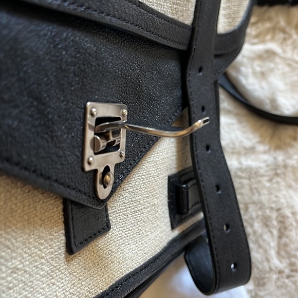 Proenza Schouler PS1 Medium Satchel Bag in Linen & Black Leather - Picture 5 of 12